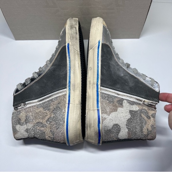 Golden Goose Slide Double Quarter Suede Toe Camo Print Leather Star High Sneaker - Picture 7 of 16